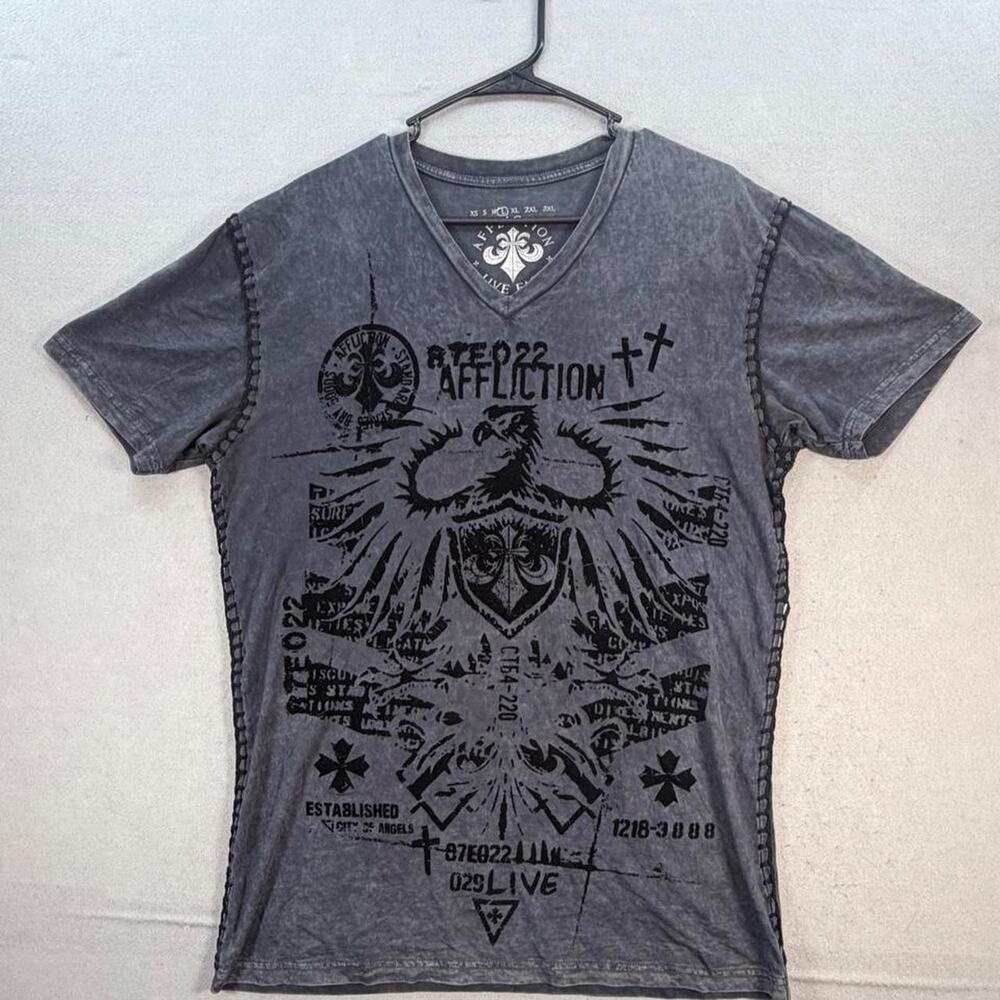 Affliction gray black graphic mens large